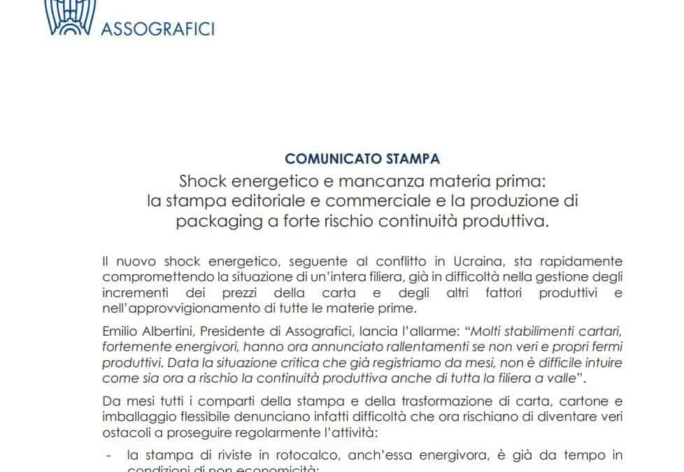 Shock energetico e mancanza materia prima: stampa editoriale, commerciale e packaging a rischio continuità produttiva